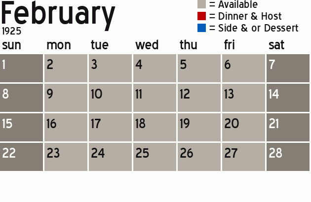 Missionary Dinner Calendar