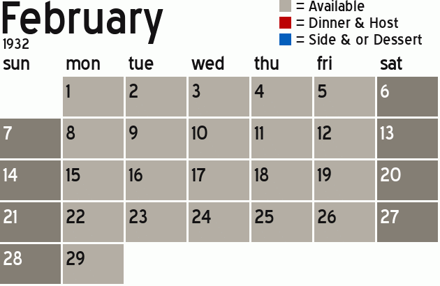 Missionary Dinner Calendar