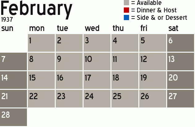 Missionary Dinner Calendar