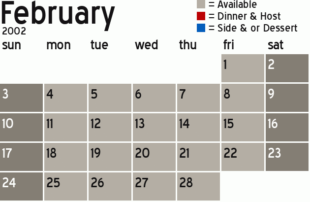 Missionary Dinner Calendar