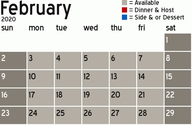 Missionary Dinner Calendar