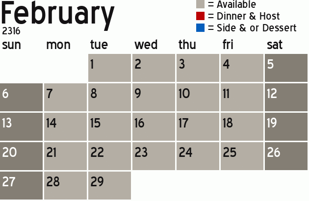 Missionary Dinner Calendar