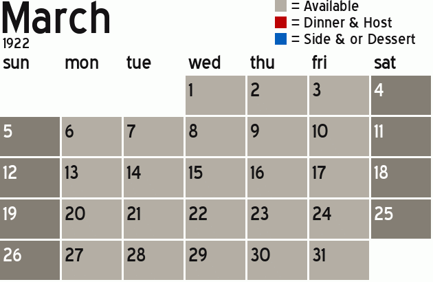 Missionary Dinner Calendar