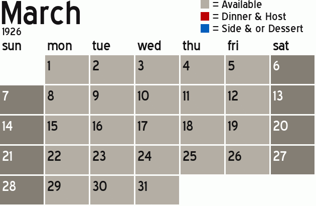Missionary Dinner Calendar
