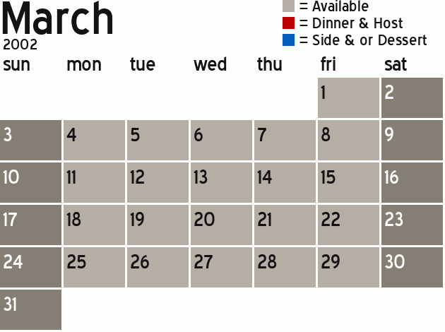 Missionary Dinner Calendar