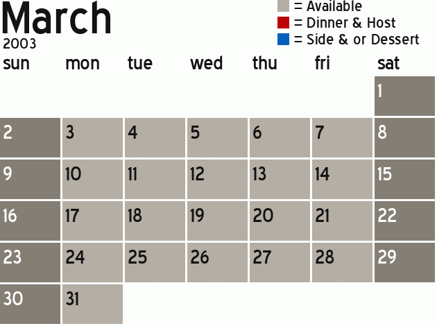 Missionary Dinner Calendar