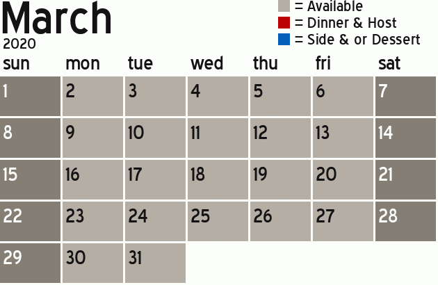 Missionary Dinner Calendar