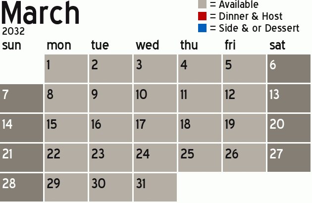 Missionary Dinner Calendar
