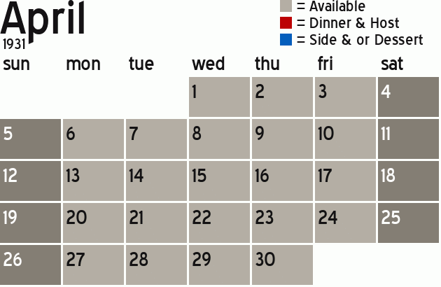 Missionary Dinner Calendar