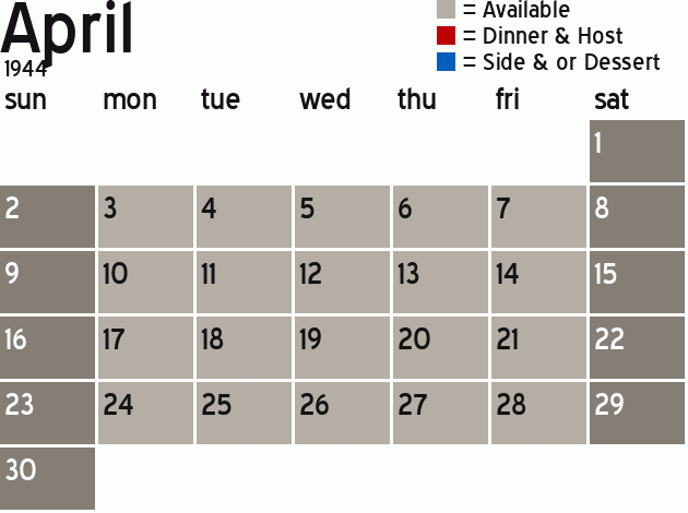 Missionary Dinner Calendar