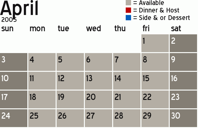 Missionary Dinner Calendar