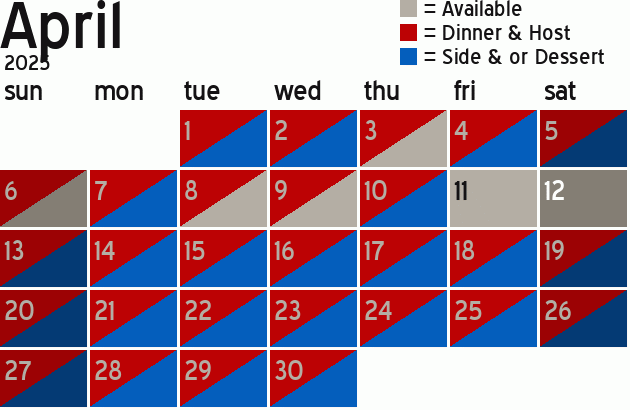 Missionary Dinner Calendar
