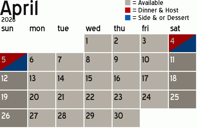 Missionary Dinner Calendar