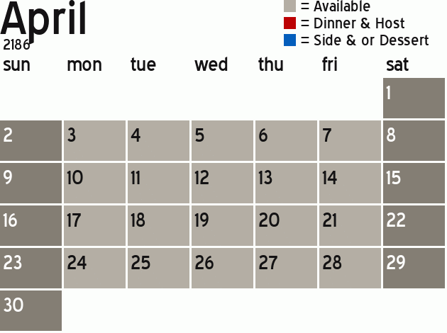 Missionary Dinner Calendar