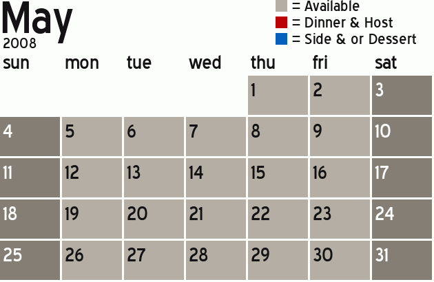 Missionary Dinner Calendar