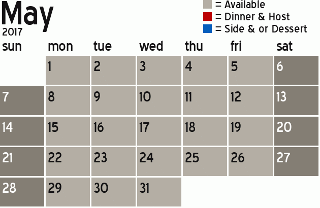 Missionary Dinner Calendar