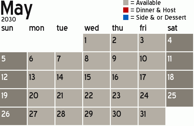 Missionary Dinner Calendar