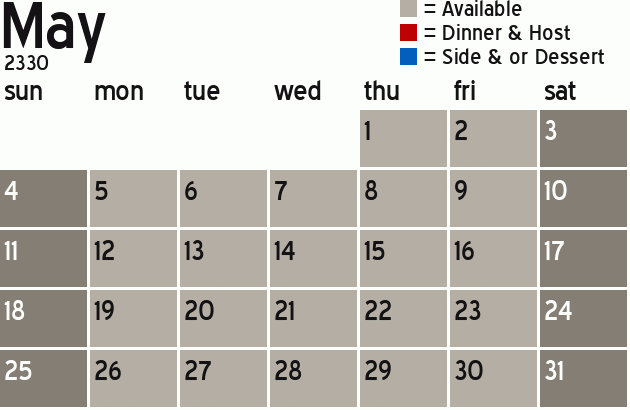 Missionary Dinner Calendar