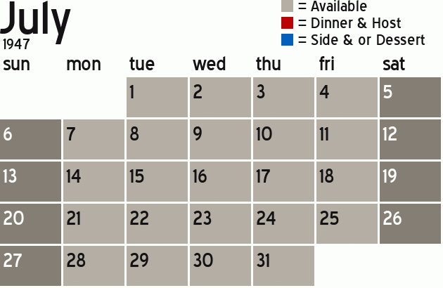 Missionary Dinner Calendar