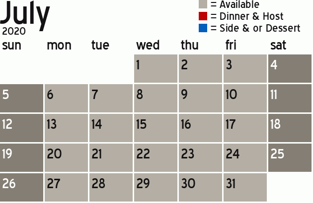 Missionary Dinner Calendar