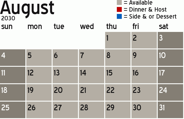 Missionary Dinner Calendar