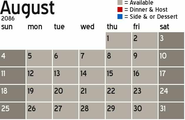 Missionary Dinner Calendar