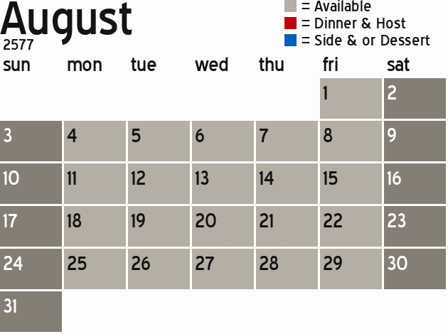 Missionary Dinner Calendar