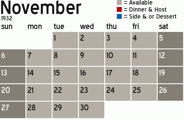 Missionary Dinner Calendar